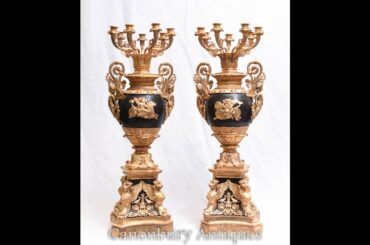Pair French Candelabras - Empire Ormolu Urn Candles - Canonbury Antiques
