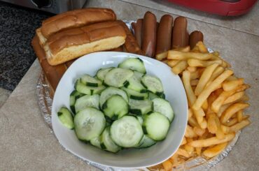 Toasted Hot Dogs & French Fries With A Side Of Cucumbers | Living On $50 A Week