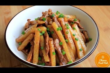 Braised Potato Chips with Pork in Soy Sauce 红烧土豆条 Potato Recipe