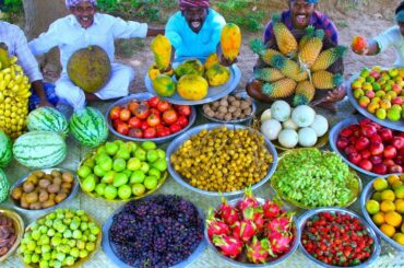 FRUIT SALAD | Colourful Healthy Fruits mixed salad recipe | Fruits Cutting and Eating in Village