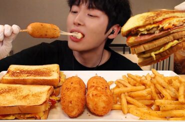 MUKBANG 직접 만든 길거리토스트 & 핫도그,감자튀김 먹방! 레시피 korean street food Hot dog, Toast,French fries [SIO ASMR 시오]