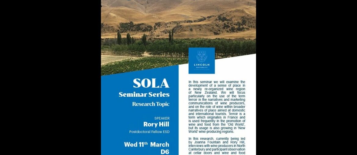 Building sense of place in an emerging wine region: North Canterbury, New Zealand - Dr Rory Hill