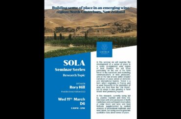 Building sense of place in an emerging wine region: North Canterbury, New Zealand - Dr Rory Hill