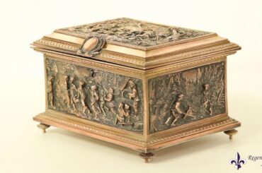 Antique French Gilt Brass and Bronze Jewellery Box Casket