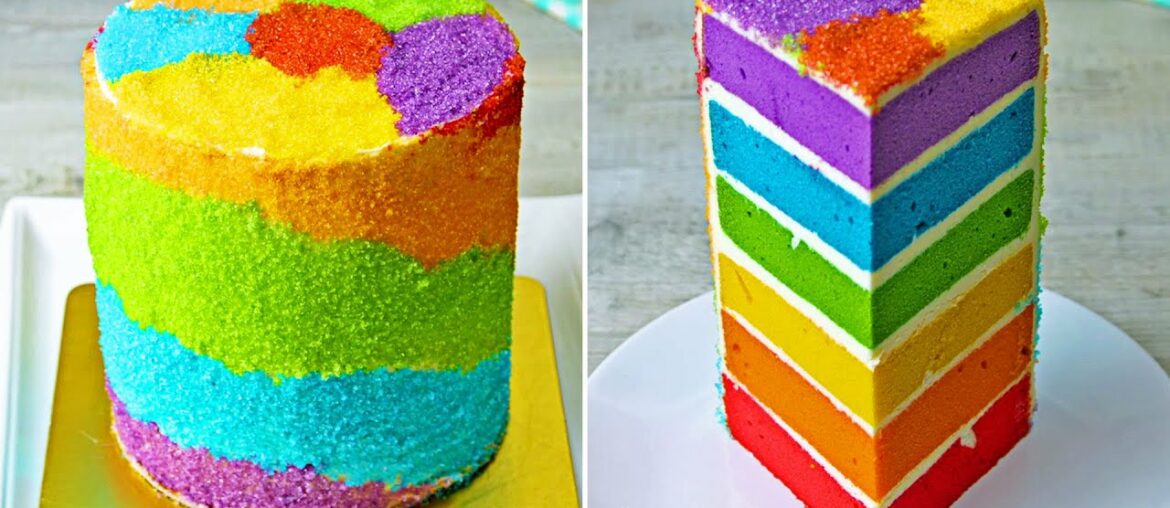 Colorful Cake Recipe | Rainbow Cake In French | Miam et Miam