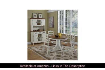 ☀️ French Countryside Oak/White 42 Round Pedestal Dining Table with 4 Chairs by Home Styles