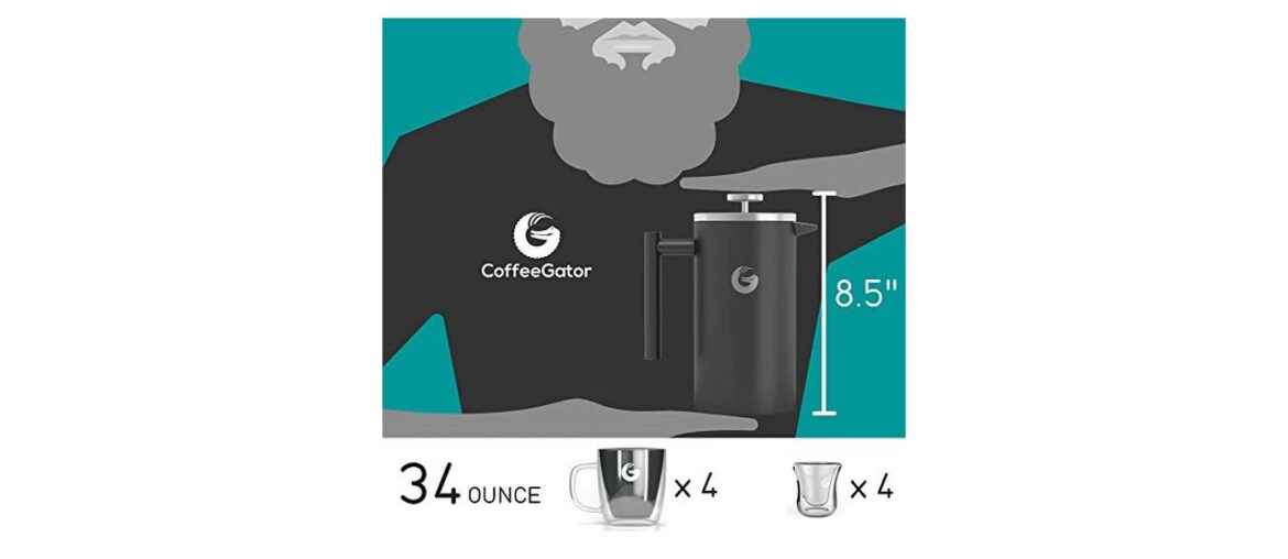 ☀️ Coffee Gator French Press Coffee Maker – Thermal Insulated Brewer Plus Travel Jar – Large Capaci ☀️ Coffee Gator French Press Coffee Maker - Thermal Insulated Brewer Plus Travel Jar - Large Capaci