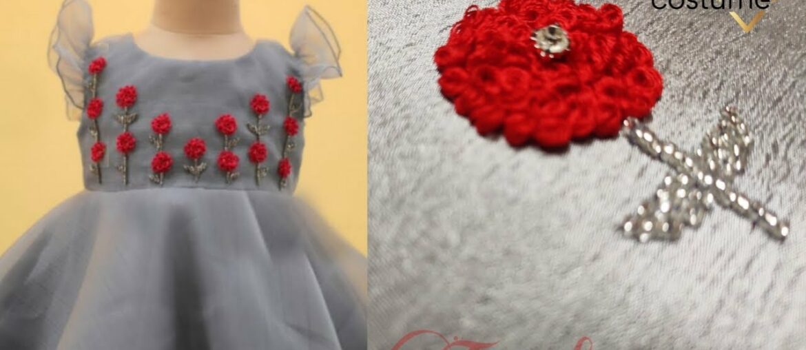 beautiful french knot design for baby frock