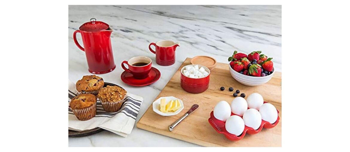 ❎ Le Creuset PG8200-1067 Stoneware French Press Coffee Maker, 27 oz, Cerise