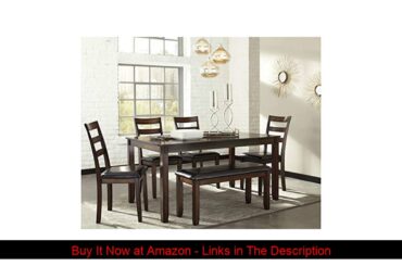 ✅ Signature Design by Ashley - Coviar Dining Room Table and Chairs with Bench - Set of 6 - Brown