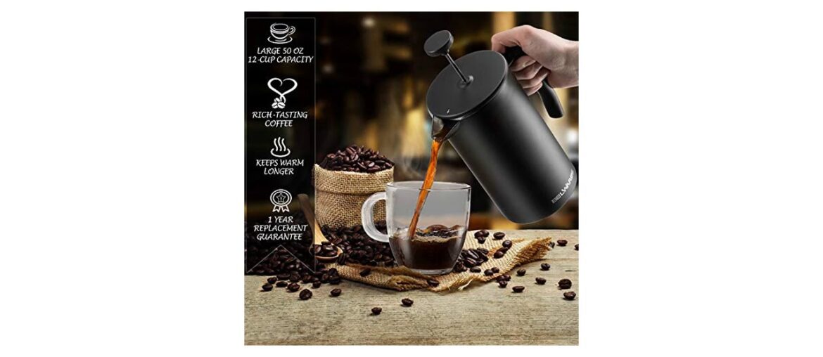❄️ Large French Press Coffee Maker – Double Wall 304 Stainless Steel – 4 Level Filtration System wi ❄️ Large French Press Coffee Maker - Double Wall 304 Stainless Steel - 4 Level Filtration System wi