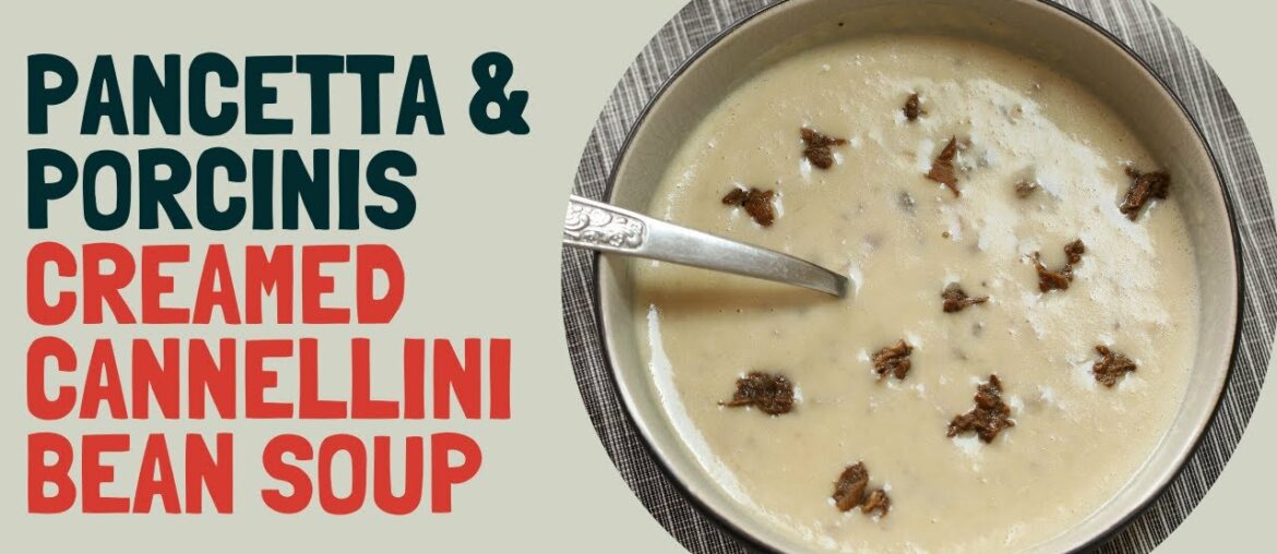 In the step of a chef: creamed bean soup with bacon and mushroom (in the style of Joel Robuchon)