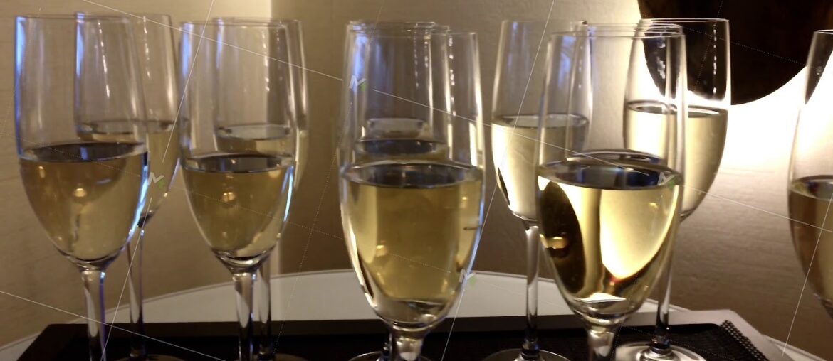 Glasses of champagne and sparkling white wine at celebration event