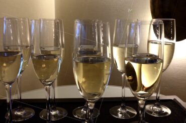 Glasses of champagne and sparkling white wine at celebration event