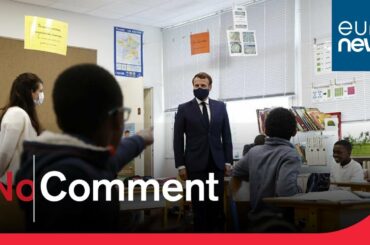 French President Emmanuel Macron visits school before lockdown is eased from May 11
