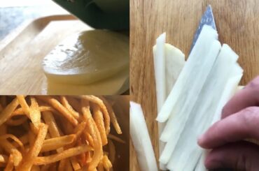 FRENCH FRIES (ASMR)(NO TALKING)(NO MUSIC) HANDCUT, PEELING, SLICING, FRYING