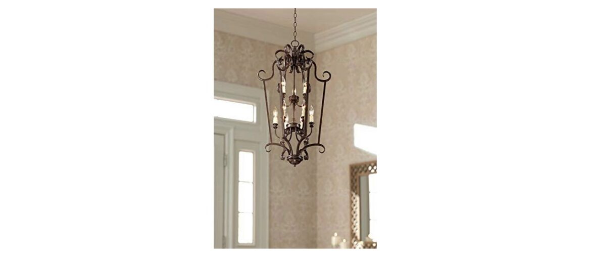 ✨ Mont Chambord Bronze Foyer Pendant Chandelier 17 Wide French Country Open Scroll Candelabra Holde ✨ Mont Chambord Bronze Foyer Pendant Chandelier 17 Wide French Country Open Scroll Candelabra Holde