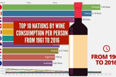 Top 10 Nations by Wine Consumption per person - From 1961 to 2016