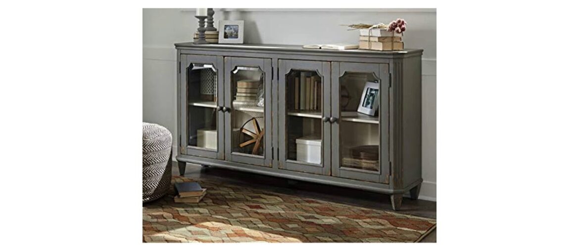 ☀️ Signature Design by Ashley T505-662 Accent Cabinet with Doors, 4, Antique Gray/Glass ☀️ Signature Design by Ashley T505-662 Accent Cabinet with Doors, 4, Antique Gray/Glass
