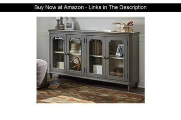 ☀️ Signature Design by Ashley T505-662 Accent Cabinet with Doors, 4, Antique Gray/Glass