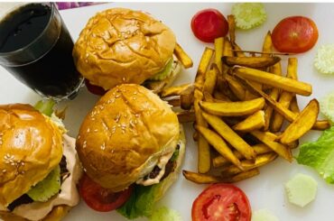 Easy burger recipe/ Chiken Burger recipe/ Burger with French fries / Crispy french fry /