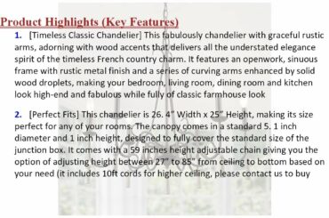 LALUZ French Country Chandelier 6 Light Fixture Wood Droplets Dining & Living Rooms, Be... PKR Price