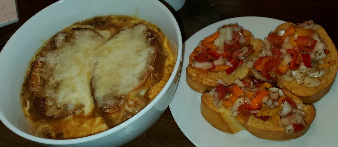 Quarantine Cooking: French Onion Soup and Pepper Bruschetta 5.15.20 Quarantine Cooking: French Onion Soup and Pepper Bruschetta 5.15.20