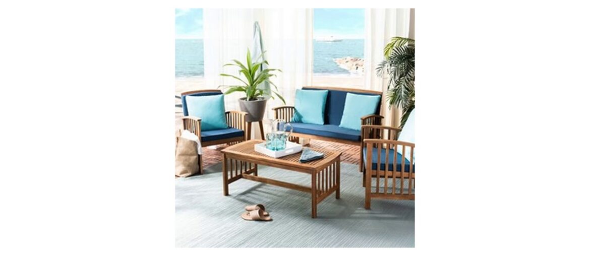 ❄️ Safavieh PAT4014A-SET2 Outdoor Collection Rosen Navy and White French Bistro Stacking Arm Chair ❄️ Safavieh PAT4014A-SET2 Outdoor Collection Rosen Navy and White French Bistro Stacking Arm Chair