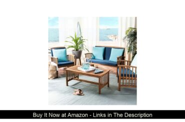 ❄️ Safavieh PAT4014A-SET2 Outdoor Collection Rosen Navy and White French Bistro Stacking Arm Chair