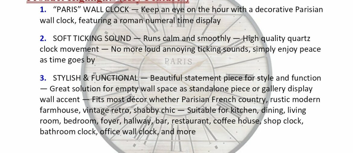 Sorbus Paris Oversized Wall Clock, Centurion Roman Numeral Hands, Parisian French Count… PKR Price Sorbus Paris Oversized Wall Clock, Centurion Roman Numeral Hands, Parisian French Count... PKR Price