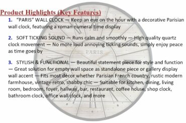 Sorbus Paris Oversized Wall Clock, Centurion Roman Numeral Hands, Parisian French Count... PKR Price