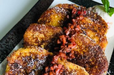 Spiced French Toast with a Savory Berry Compote & Strawberry Cream