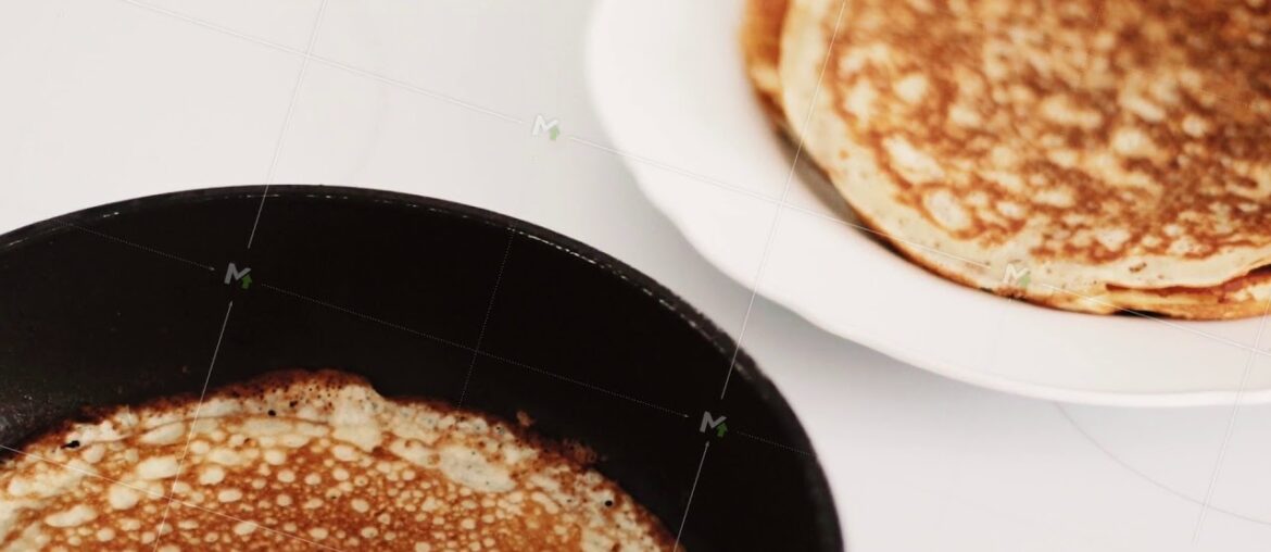 Traditional french crepe recipe on frying pan, homemade thin pancakes for breakfast, food