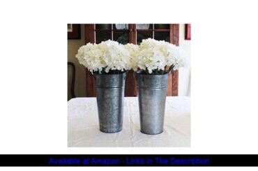 ❄️ Rustic Metal 13 Inch Galvanized Flower Vase - Set of 2 - French Bucket - Farmhouse Style - Perfe