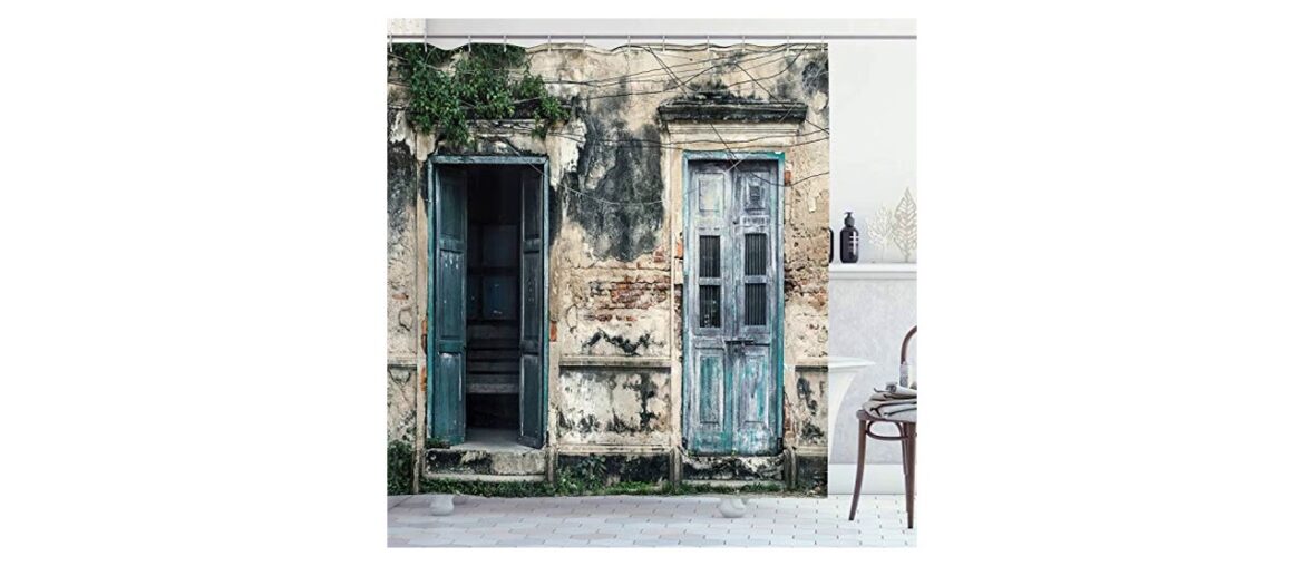 ⚡️ Ambesonne Rustic Shower Curtain, Doors of Old Rock House with French Frame Details in Countrysid ⚡️ Ambesonne Rustic Shower Curtain, Doors of Old Rock House with French Frame Details in Countrysid