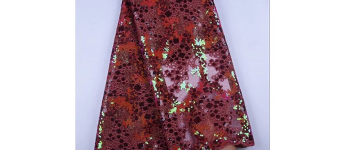 African Wine Organza Sequins Lace Fabric 2019 Hot Sale Nigerian Wedding Dress High Quality Organza