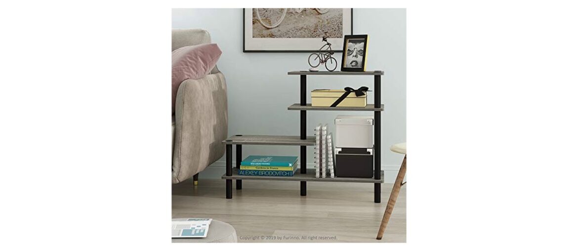 ❎ Furinno Turn-N-Tube 3-Tier Side Display Rack, French Oak Grey/Black ❎ Furinno Turn-N-Tube 3-Tier Side Display Rack, French Oak Grey/Black