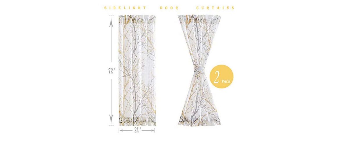 ⚡️ Fmfunctex Sidelight French Door Panels 24“x72 White Semi-Sheers, Yellow and Grey Tree Branch Pri