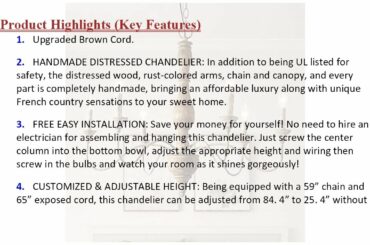 LNC French Country Chandeliers Wood 6 Lights Rust Arms Dining, Bedroom, Living Room Bat... PKR Price