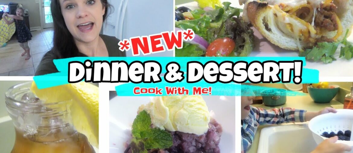 DINNER & DESSERT! | SPAGHETTI STUFFED GARLIC FRENCH BREAD & BLACKBERRY COBBLER! | COOK WITH ME!