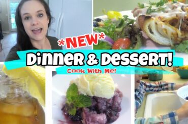 DINNER & DESSERT! | SPAGHETTI STUFFED GARLIC FRENCH BREAD & BLACKBERRY COBBLER! | COOK WITH ME!