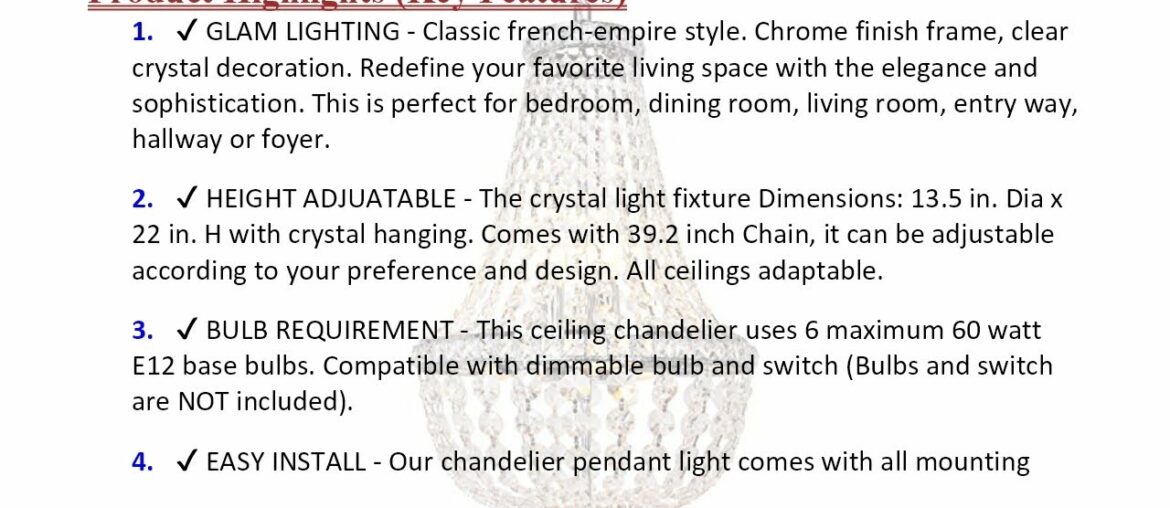 Hykolity 6-Light Crystal Pendant Chandelier Lighting, 13.5 inch Modern French Empire Ce... PKR Price
