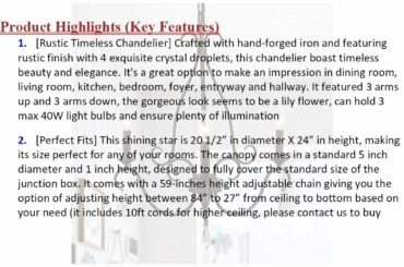 LALUZ A03505 Rustic French Country Chandelier 3 Lights Bronze Farmhouse Fixture Crystal... PKR Price