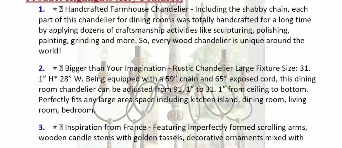 LALUZ Farmhouse Wood Chandelier, 6 Handmade French Country Lighting Dining, Living Room... PKR Price