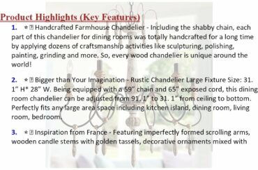 LALUZ Farmhouse Wood Chandelier, 6 Handmade French Country Lighting Dining, Living Room... PKR Price