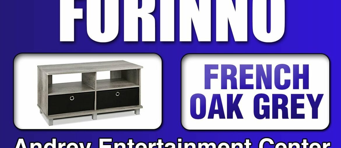 FURINNO Andrey Entertainment Center with Bin Drawers, French Oak Grey/Black