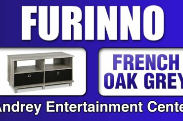 FURINNO Andrey Entertainment Center with Bin Drawers, French Oak Grey/Black