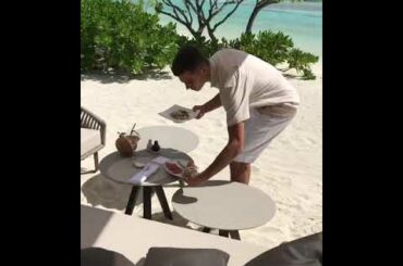 Fine dining lunch on the private beach in The Brando.