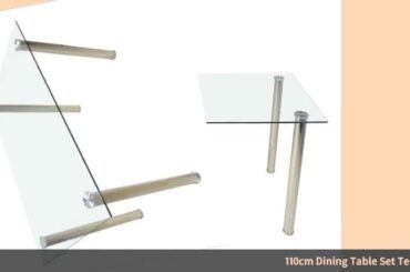 ✅110cm Dining Table Set Tempered Glass Dining Table with 4pcs Chairs Tr