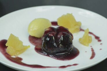 Fig in Mulled Wine With Orange Sorbet,  by Refflets Pierre Gagnaire. French Fine Dining.